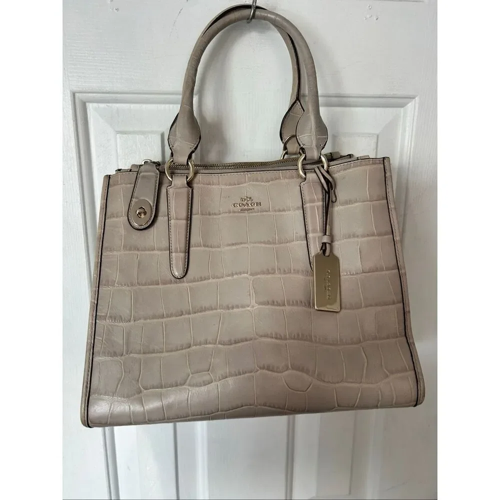 Coach Embossed Crocodile Crosby Bag leather bag no strap gray tan color